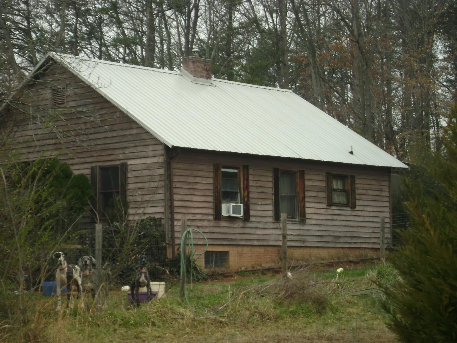 White metal roof on an old wood sided farmhouse, from a Asphalt Shingle Roof Repair job in Lookout Mountain